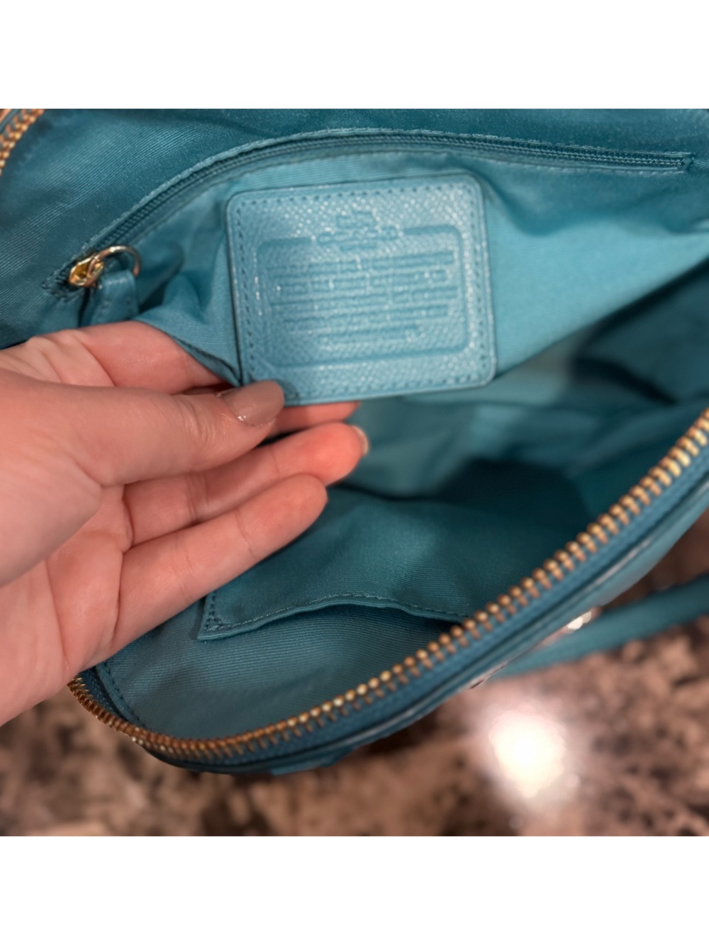 Coach Mini Cora Dome Satchel Crossbody Turquoise Blue Pebbled Leather - Picture 10 of 12